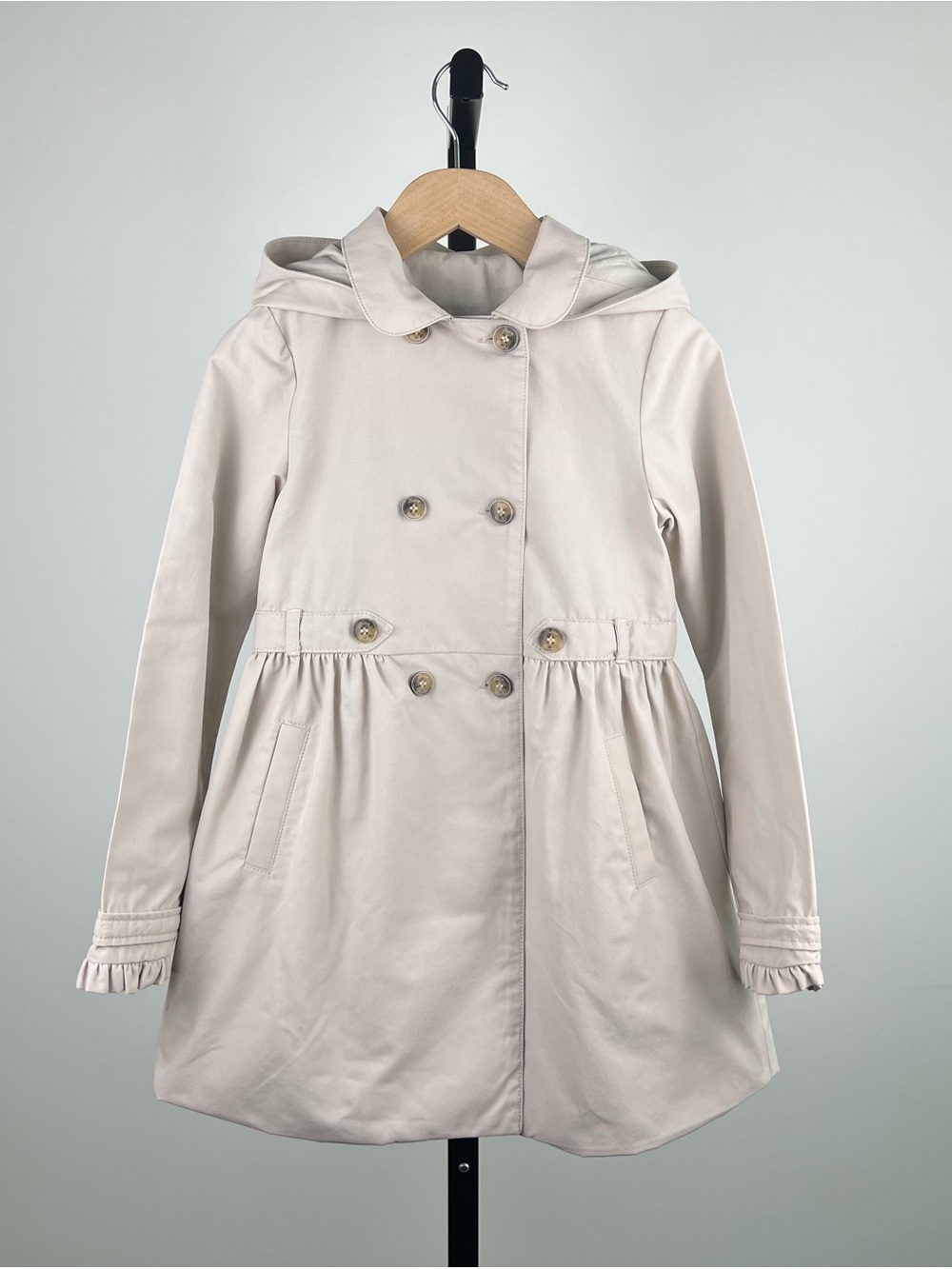 Tartine et Chocolat Girls Double Breasted Hooded Trench Coat, Beige, 8Y
